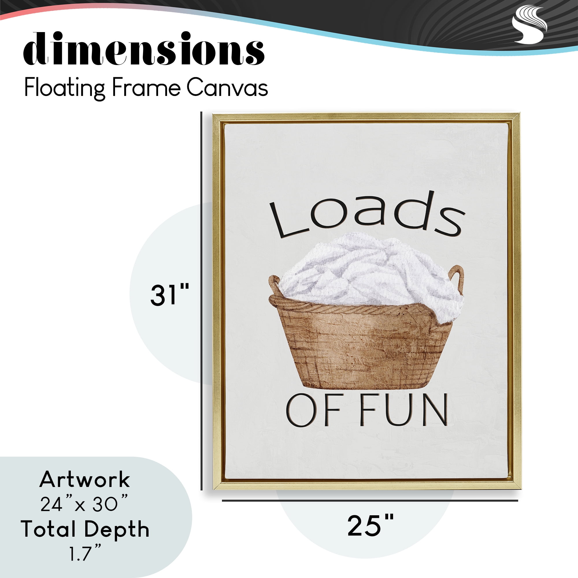 Loads Of Fun Laundry Basket Gold Framed Floater Canvas Wall Art, design by Kim Allen