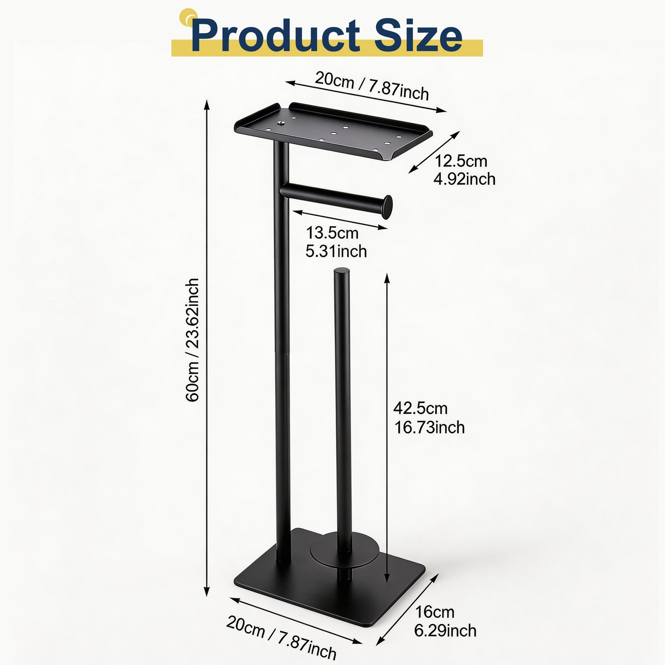 Toilet Paper Holder Stand, Toilet Paper Holder with Top Storage Shelf, Black Freestanding Toilet Paper Holder, Bathroom Storage Organizer for 4 Reserve Rolls Space-Saving