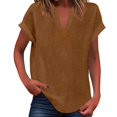 thumbnail image 1 of WEIYLL Ladies T Shirts Summer Loose Fit V Neck Curved Hem Flowy Solid Coffee Tee Sizes S, 1 of 5