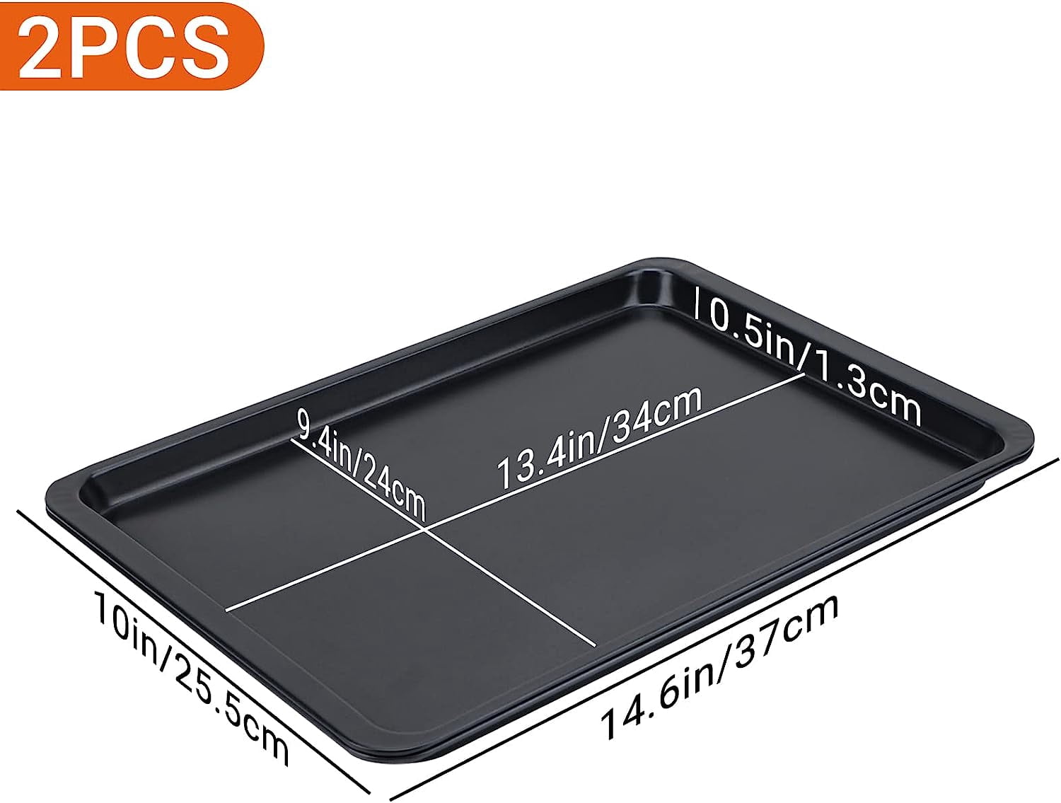 Baking Sheet 2 Pack, 10x14.6 Inch Cookie Sheet Nonstick Carbon Steel Baking Sheet for Oven Pans Baking Tray Cooking Sheets Black