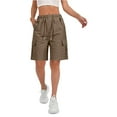 thumbnail image 2 of MIXUE Shorts For Women Summer Solid Color Elastic High Waist Drawstring With Pockets Casual Shorts Outwear,Brown,XXL, 2 of 5