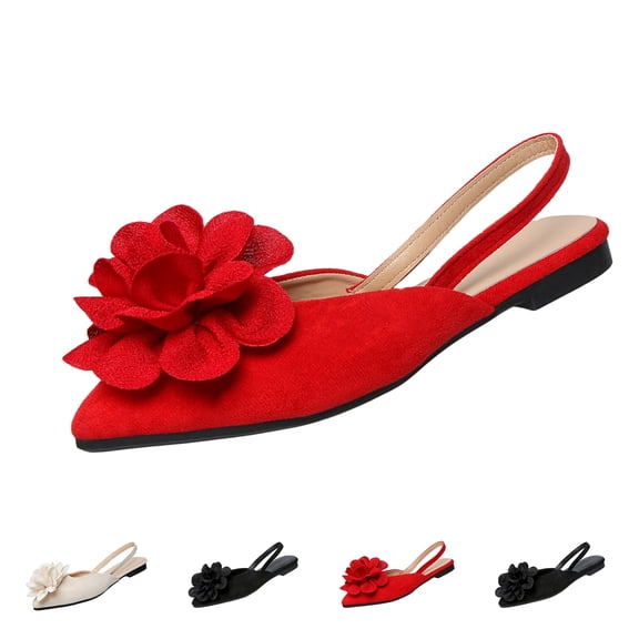 LTTVQM Flats for Women Flower Suede Pointed Toe Comfortable Ankle Strap Dress Shoes Stylish Outdoor Daily Wedding Business Work Shoes Red 35(US-5)