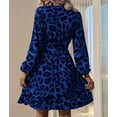 thumbnail image 6 of Dress Cheetah Ruffle Belted V Neck A Line Long Sleeve Elegant Casual Streetwear Dress Royal Blue L, 6 of 7