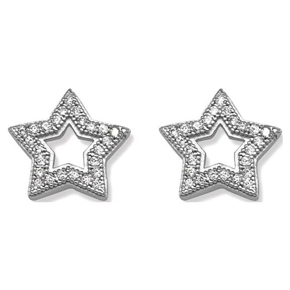 Pave Star Earrings for Women White Gold Rhodium Finish Glitz Design