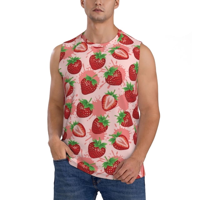 Balery Cute Strawberry Camisetas sin mangas para hombre, absorbe la humedad y protege contra el mal olor.-XX-Large
