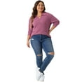 thumbnail image 3 of DARING DIVA Women's Plus Size Loose V Neck Long Sleeve Polo 2X Fuchsia, 3 of 6
