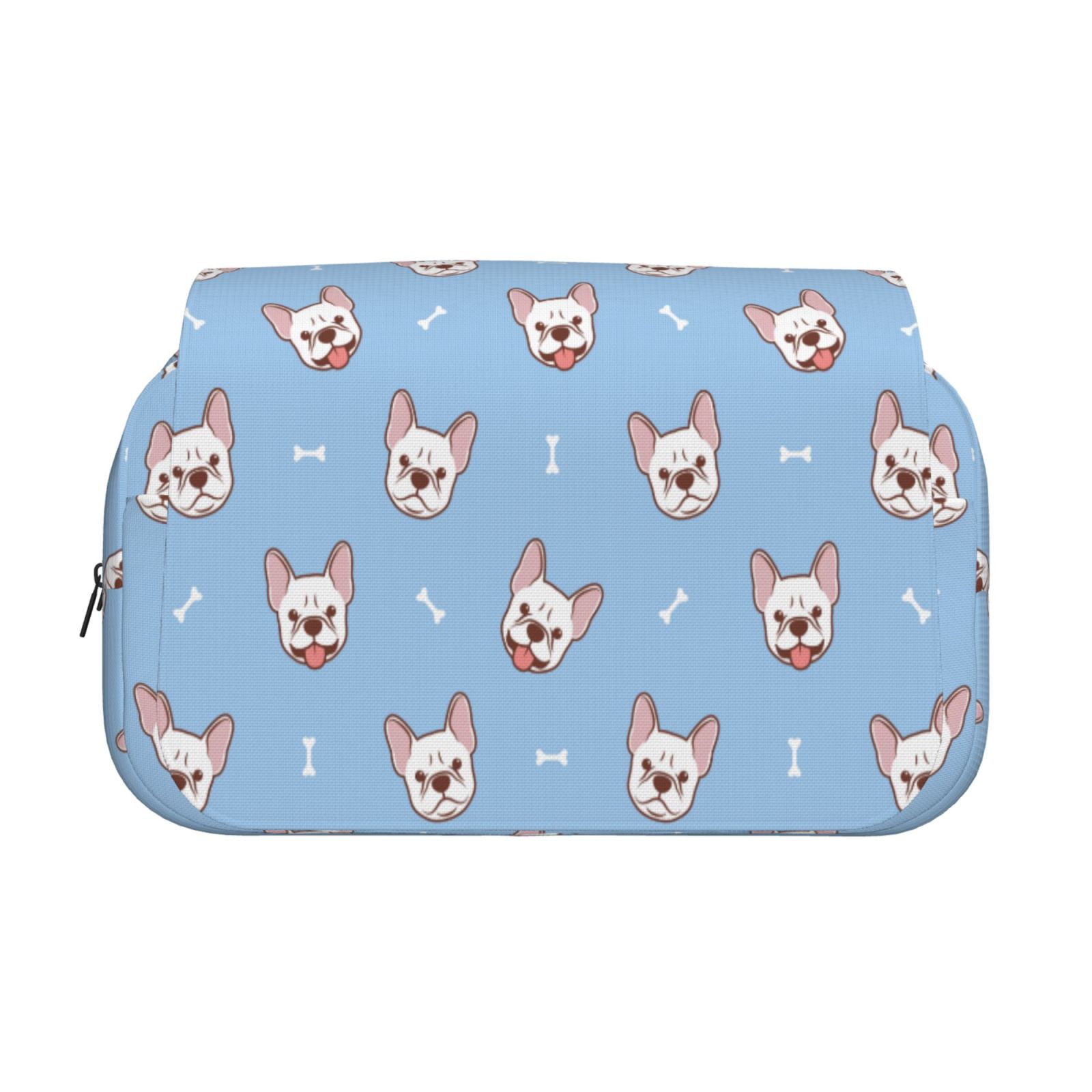 Rateoe French Bulldog Head Pattern Double Clamshell Pen Case, Storage Organizer with Two Zipper Compartments– Holds Up to 50 Pencils & Pens