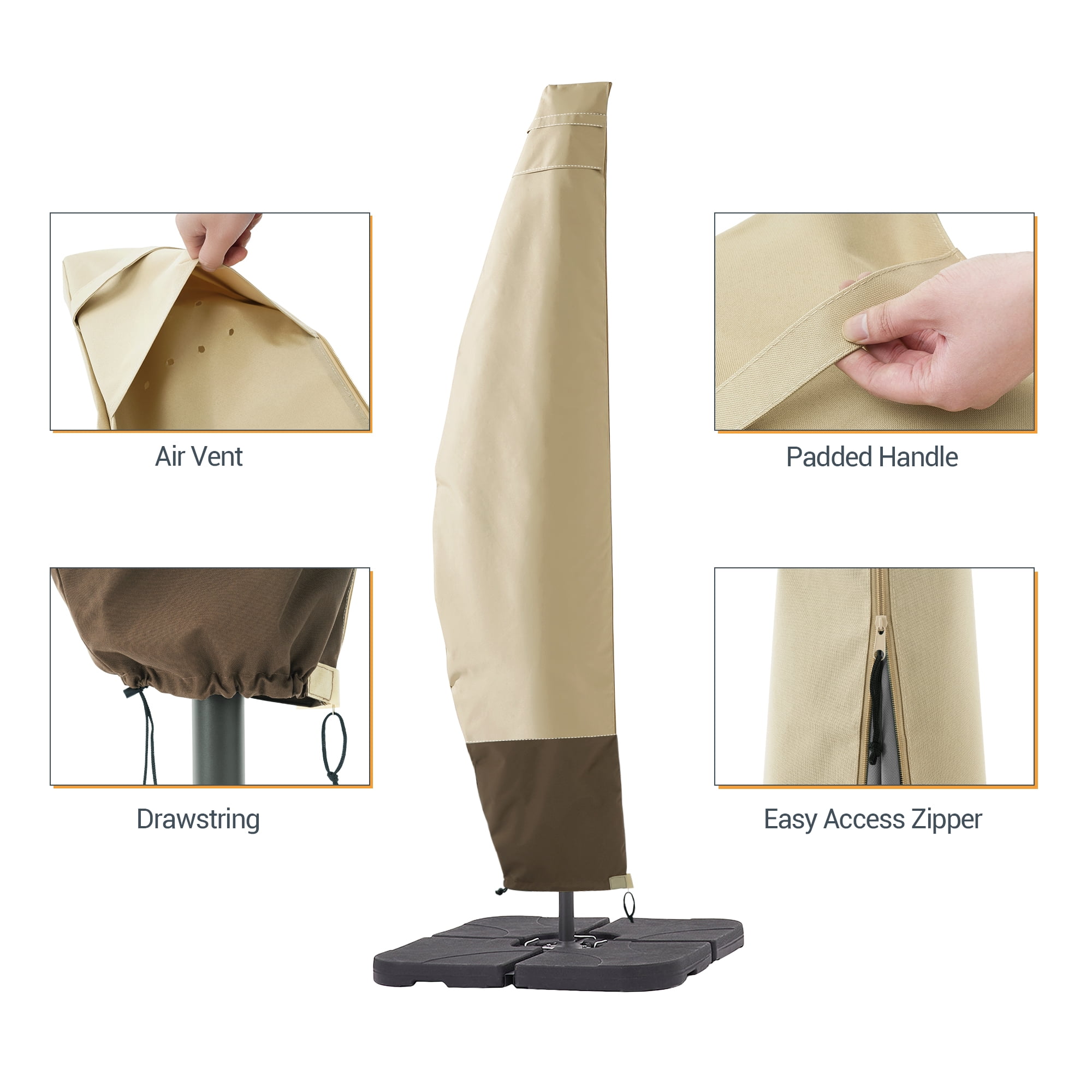ACEGOSES 9-11 ft Outdoor Patio Umbrella Covers Zippered Waterproof Parasol for Offset Hanging Umbrella Cantilever Umbrella,KhaKi&Brown