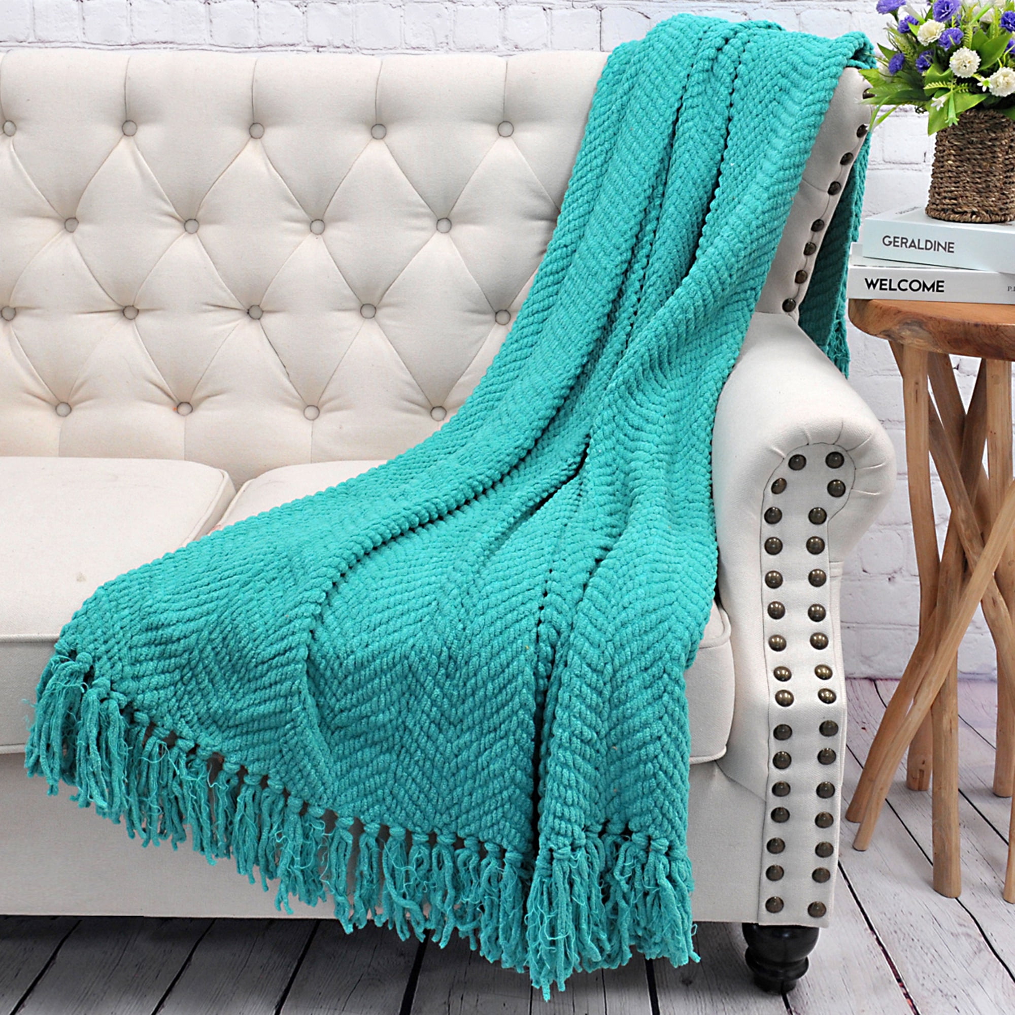 Home Soft Things Reversible Tweed Throw Blanket, Super Soft & Cozy - Baltic Blue, 50x60"