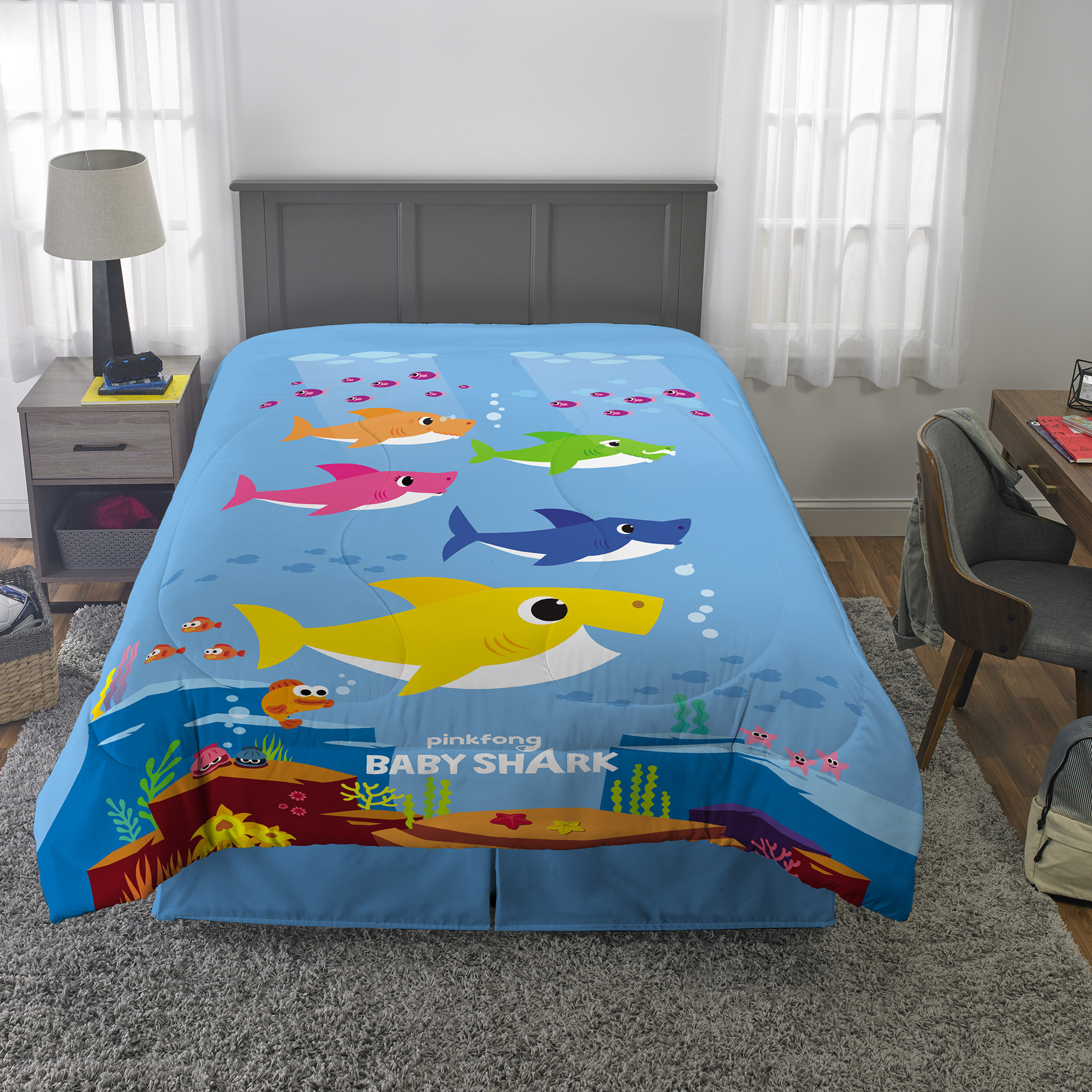 Baby Shark Bed In A Bag Kids Bedding Bundle Set 4 Piece Twin Walmart Com Walmart Com