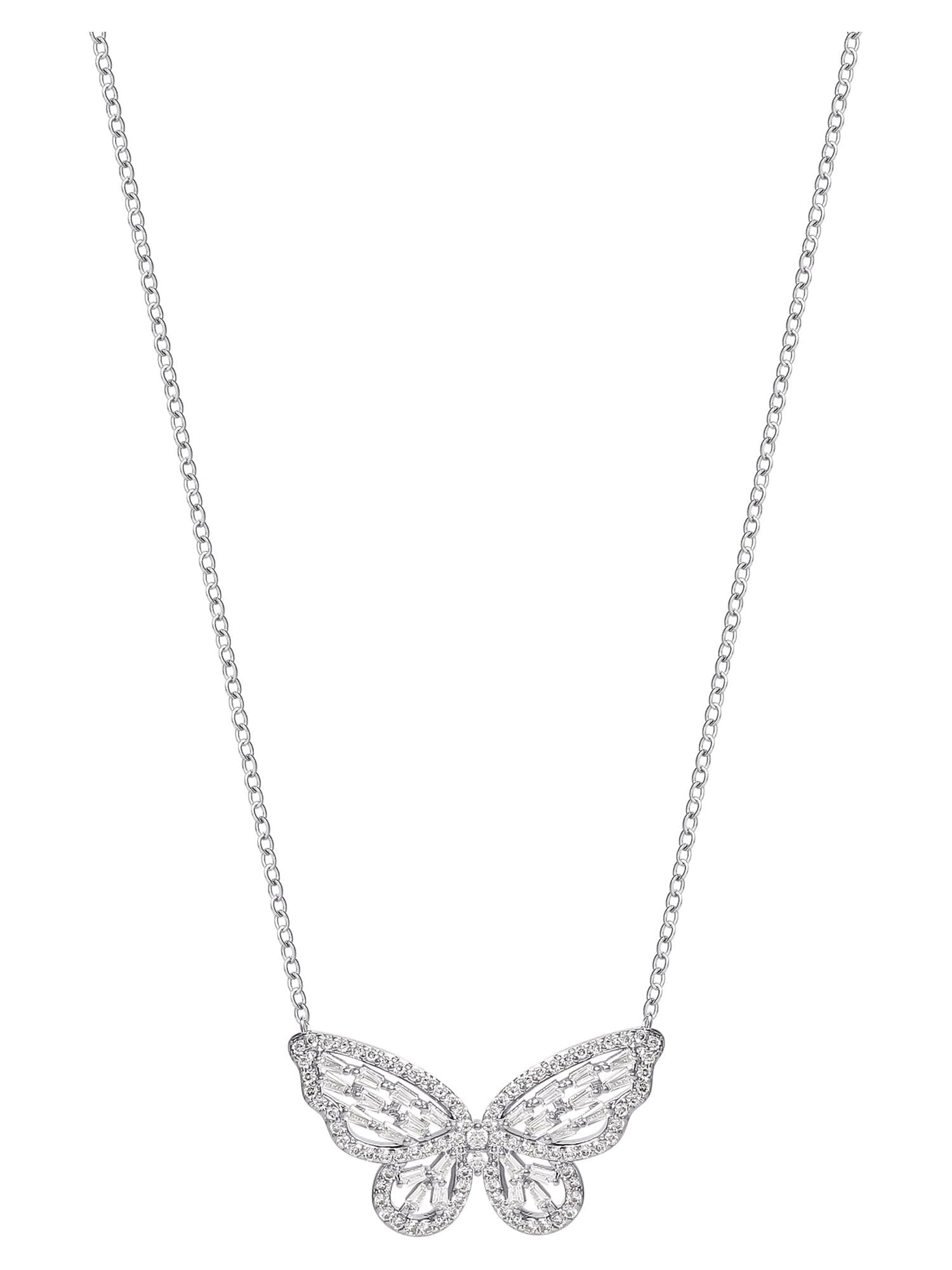 Believe by Brilliance- Women's Fine Silver Plated Cubic Zirconia Butterfly Necklace, 18" + 2"
