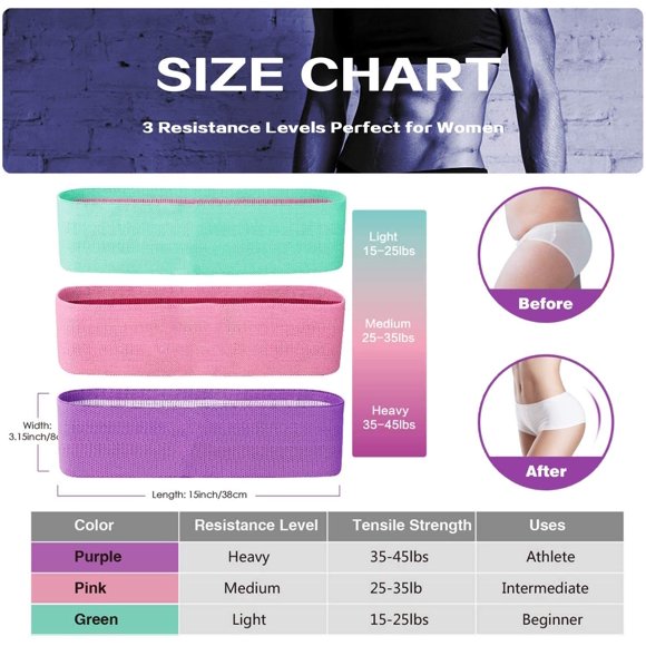 Cribun Famiry Resistance Bands for Legs and Butt, Exercise Bands Set Workout Bands Hip Bands Wide Glute Bands Anti Slip Circle Fitness Band, Pack of 3