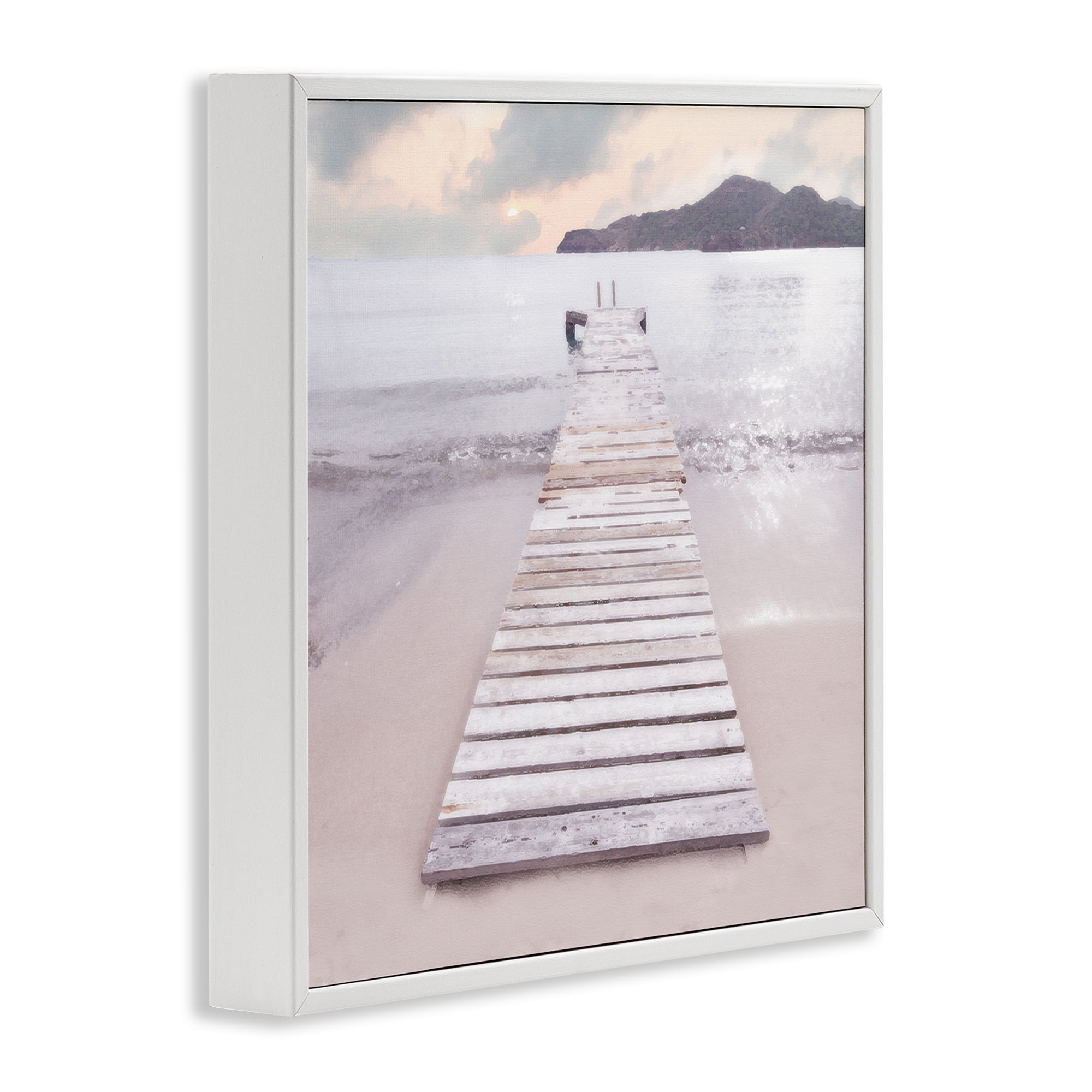 Stupell Industries Zen Beach Dock Landscape Painting White Framed Art Print Wall Art, 24 x 24