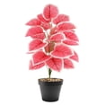 thumbnail image 2 of Artificial Potted Greenery, Pink Taro Leaf Faux Greenery, Realistic PVC Plastic, Home Office Desk Decor, 1 Count, 2 of 6