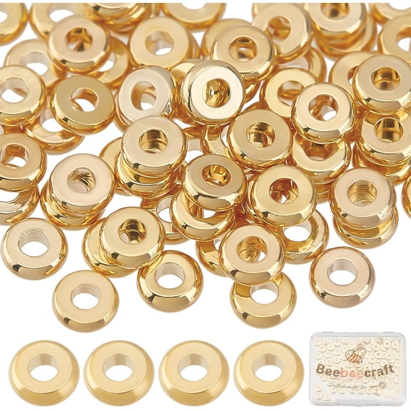 100Pcs/Box Flat Round Spacer Beads 18K Gold Plated Disc Loose 4mm Beads for Jewelry Making DIY Bracelet Earring Necklace Gold