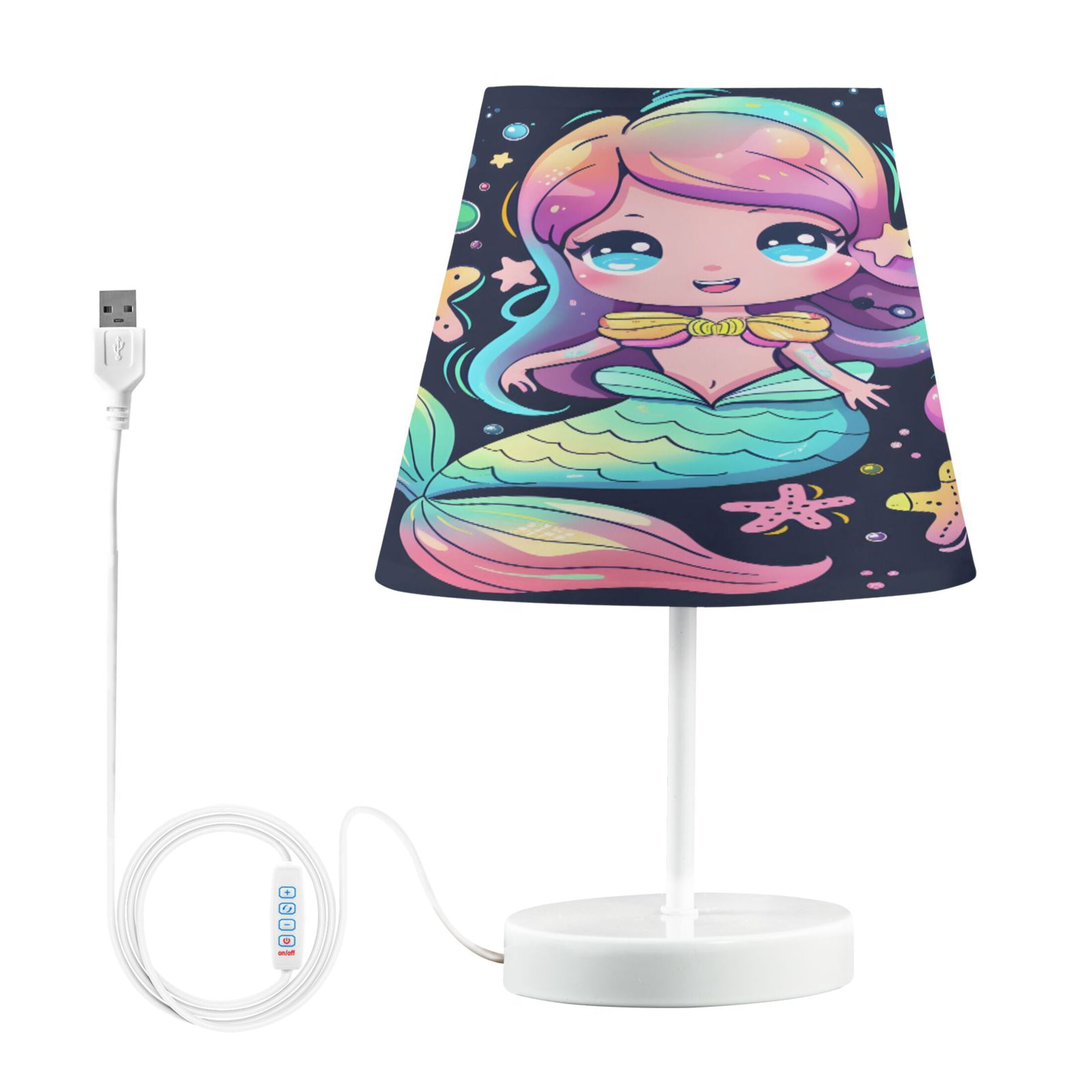 Cartoon Cute Mermaid Desk Lamp LED Table Nightstand Lamps with 3 Color Temperatures for Home Bedroom Living Room Decor 8x12