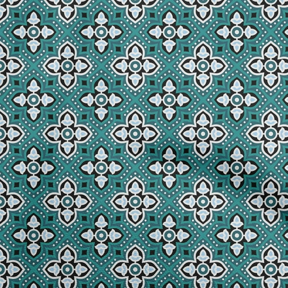 oneOone Cotton Silk Dark Teal Green Fabric Asian Block Print Traditional Geometric Fabric For Sewing Printed Craft Fabric By The Yard 42 Inch Wide