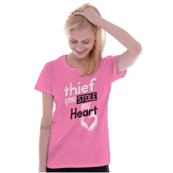 Thief Stole My Heart Valentines Day Womens Slim Fit Graphic Tee Brisco Brands S