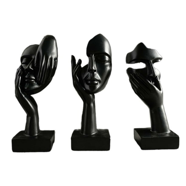 3 estatuas de pensadores coleccionables, regalos de cumpleaños, manualidades, decoraciones de escritorio de resina negro