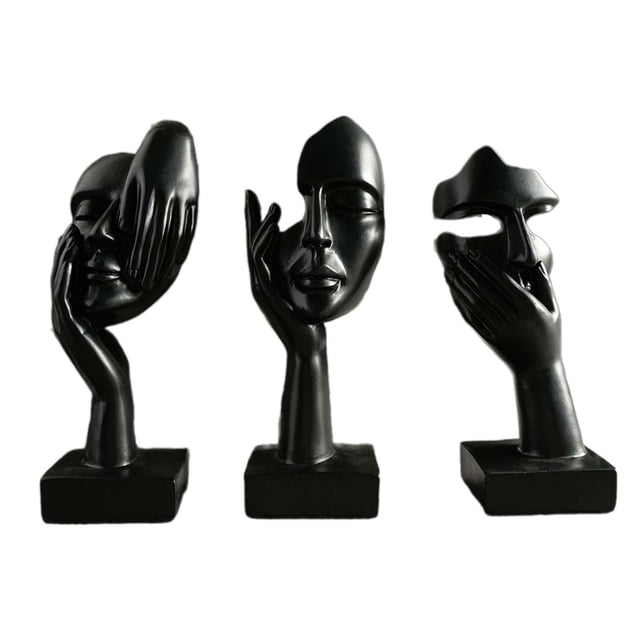 3 piezas de estatuas de pensadores, manualidades, adornos de mesa, esculturas faciales abstractas para negro