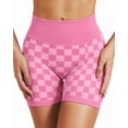 thumbnail image 4 of YONGXIABF Women's High Waisted Chessboard Print Seamless Yoga Shorts, Shaping Workout Shorts for Yoga Fitness Skateboarding Cycling PINK, 4 of 6