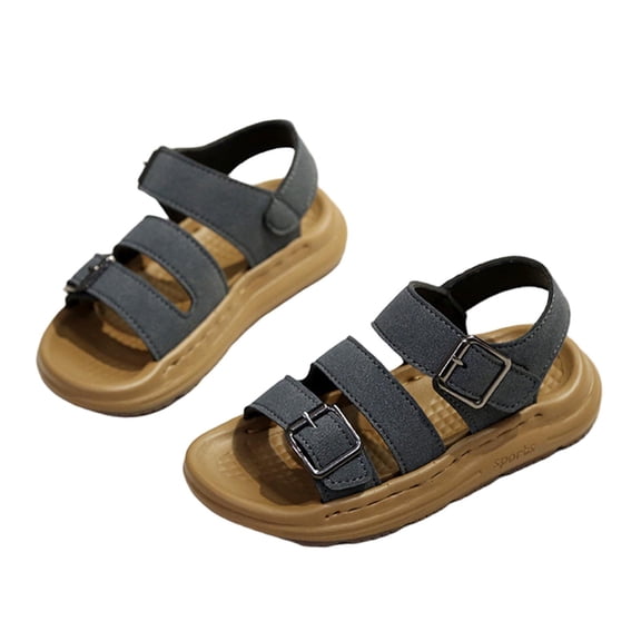 SERTG Boys Summer Beach Sandals Vintage Hook and Loop Print Soft Sole Casual Shoes for Outdoor Activities and Comfortable Footwear(Blue,2-2.5 Years)