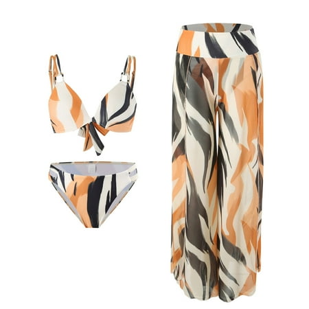 Spentoper Women s Swimsuit 3 Pieces Halter Triangle Bikini Set with Cover Up Pants orange L