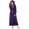 thumbnail image 1 of Women's Plush Fleece Robe with Hood, Long Warm Solid Bathrobe, 1 of 7