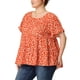 thumbnail image 4 of Blusa de peplum con volantes en las mangas y cuello redondo para mujer de tallas grandes Agnes Orinda 2X Naranja, 4 of 7
