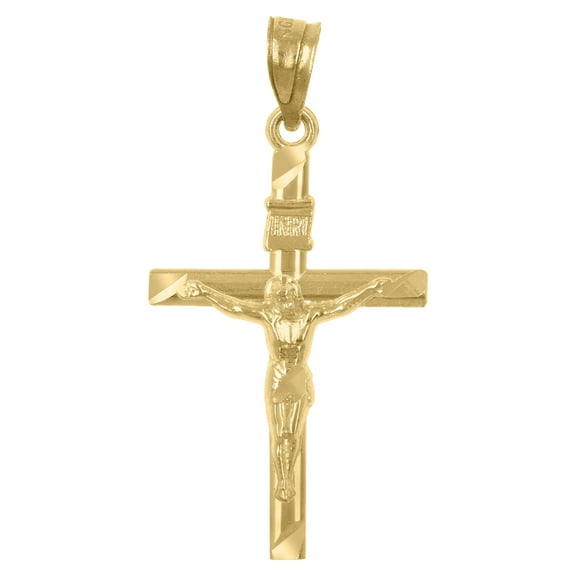 10kt Real Yellow Gold Diamond-Cut Unisex Cross Crucifix Religious Charm Pendant