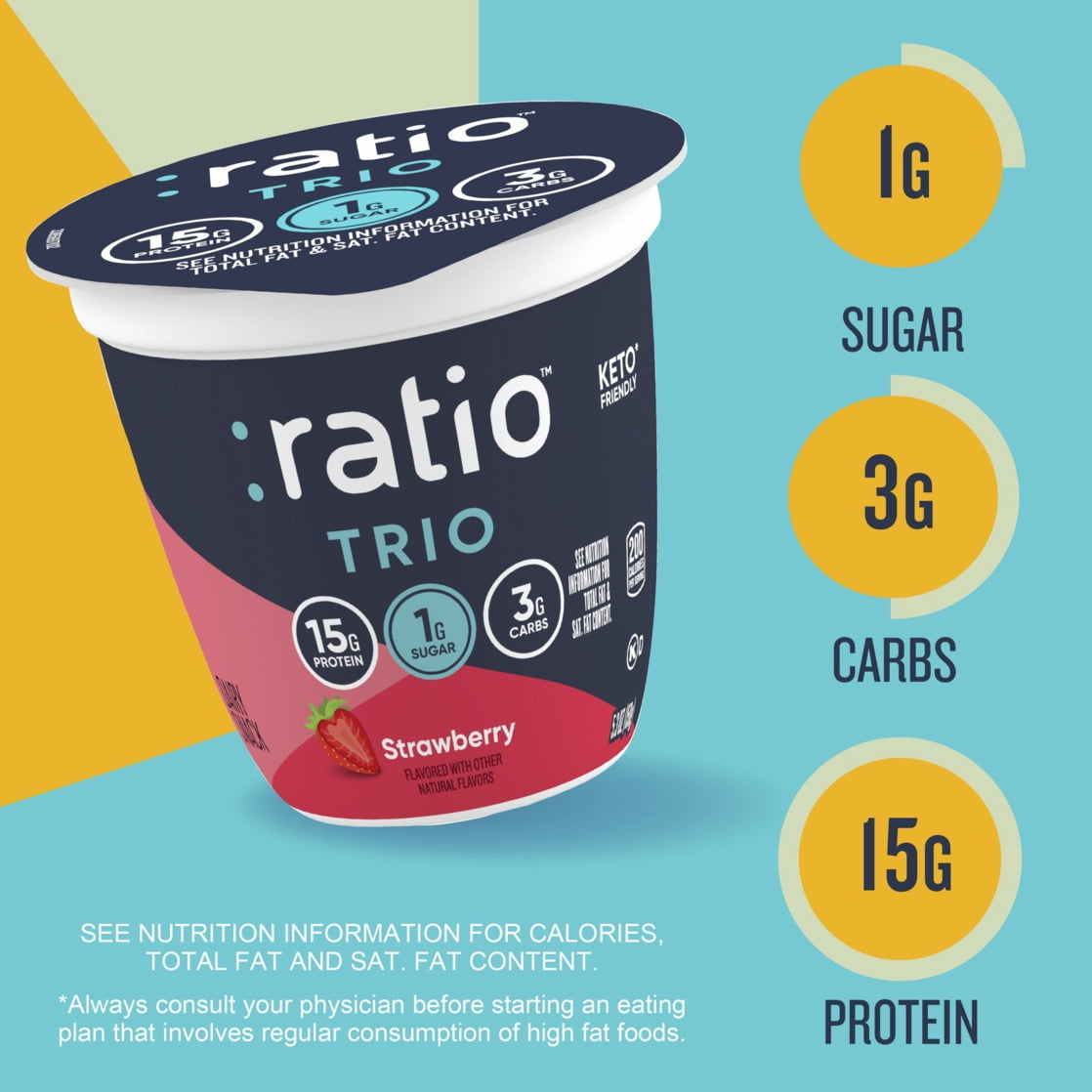 Ratio Trio Yogurt Cultured Dairy Snack, Strawberry, 1g Sugar, Keto Friendly, 5.3 oz