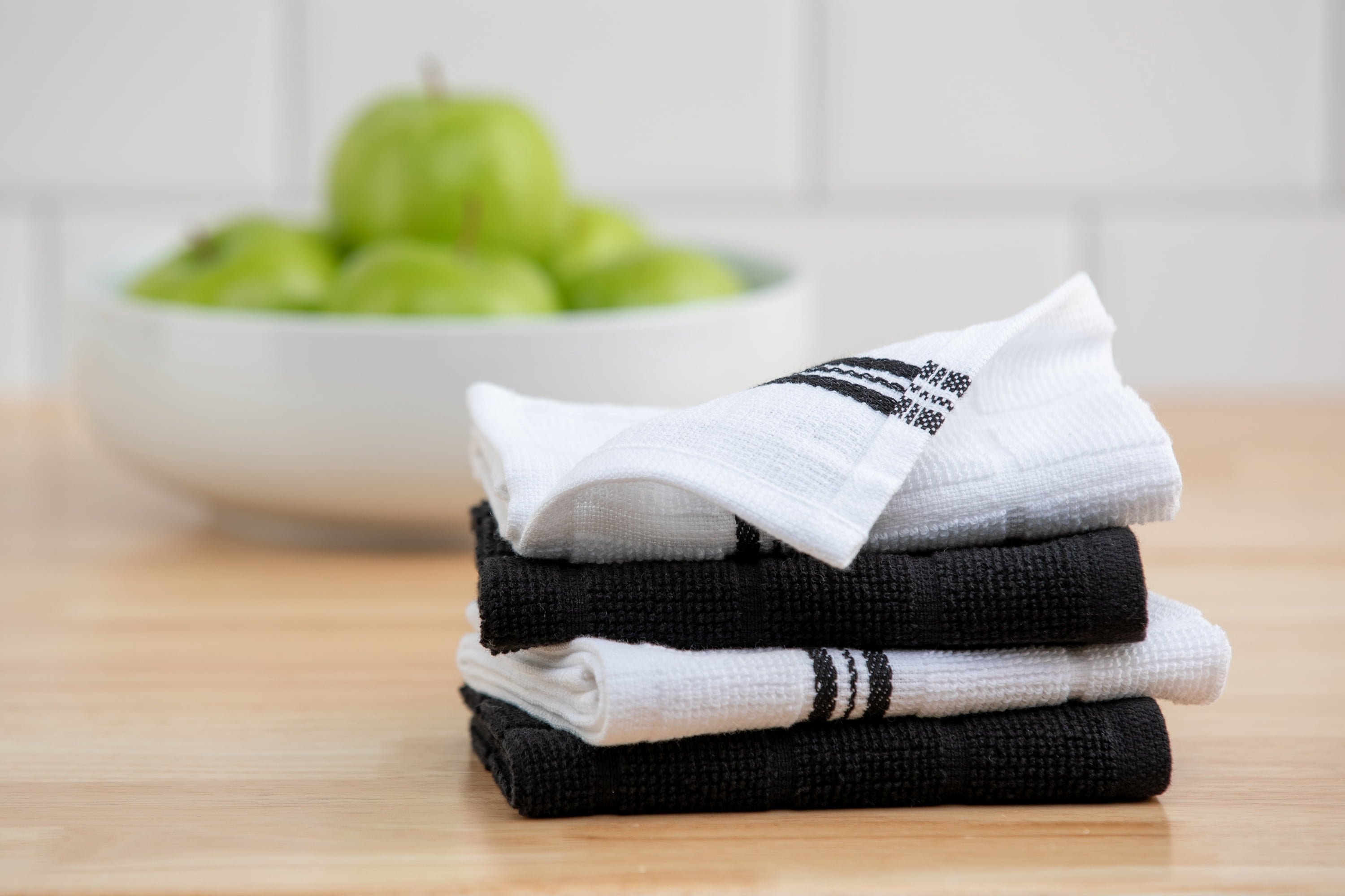 Mainstays Cotton Dishcloths, Black & White Stripe, 12 x 12 Inches, 4 Pack