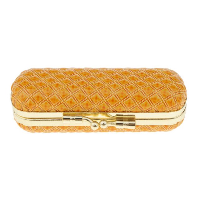 Bewildely Lápiz labial de cuero Estuche de brillo de labios Caja de almacenamiento Soporte de bálsamo con espejo Gris Almacenamiento y organización del hogar Naranja