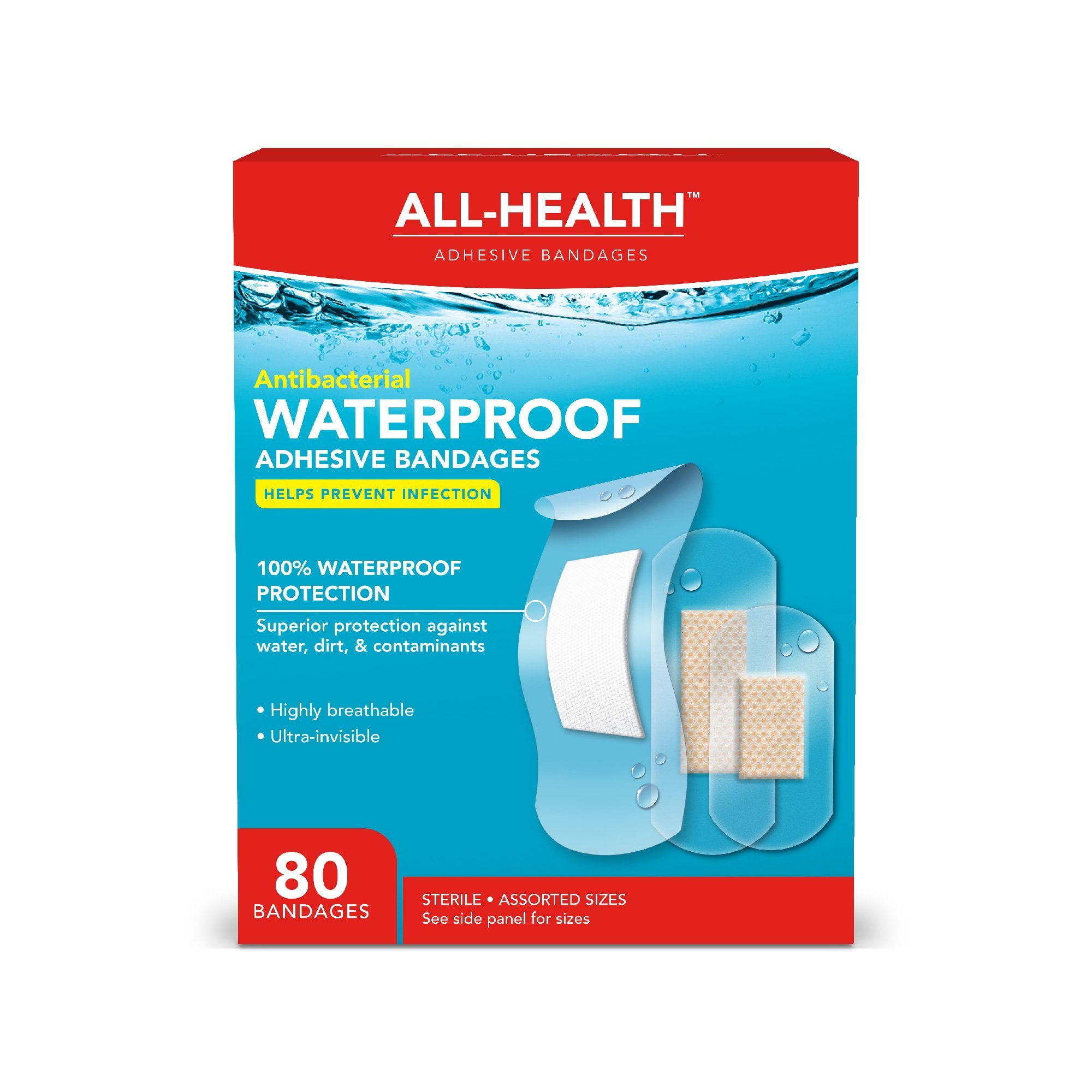 All Health Clear Waterproof Antibacterial Adhesive Bandages,Assorted