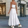 thumbnail image 6 of Women High Waisted Flowy Tiered Linen Skirt Casual Pleated A-Line Beach Long Skirts with Tie White S, 6 of 7