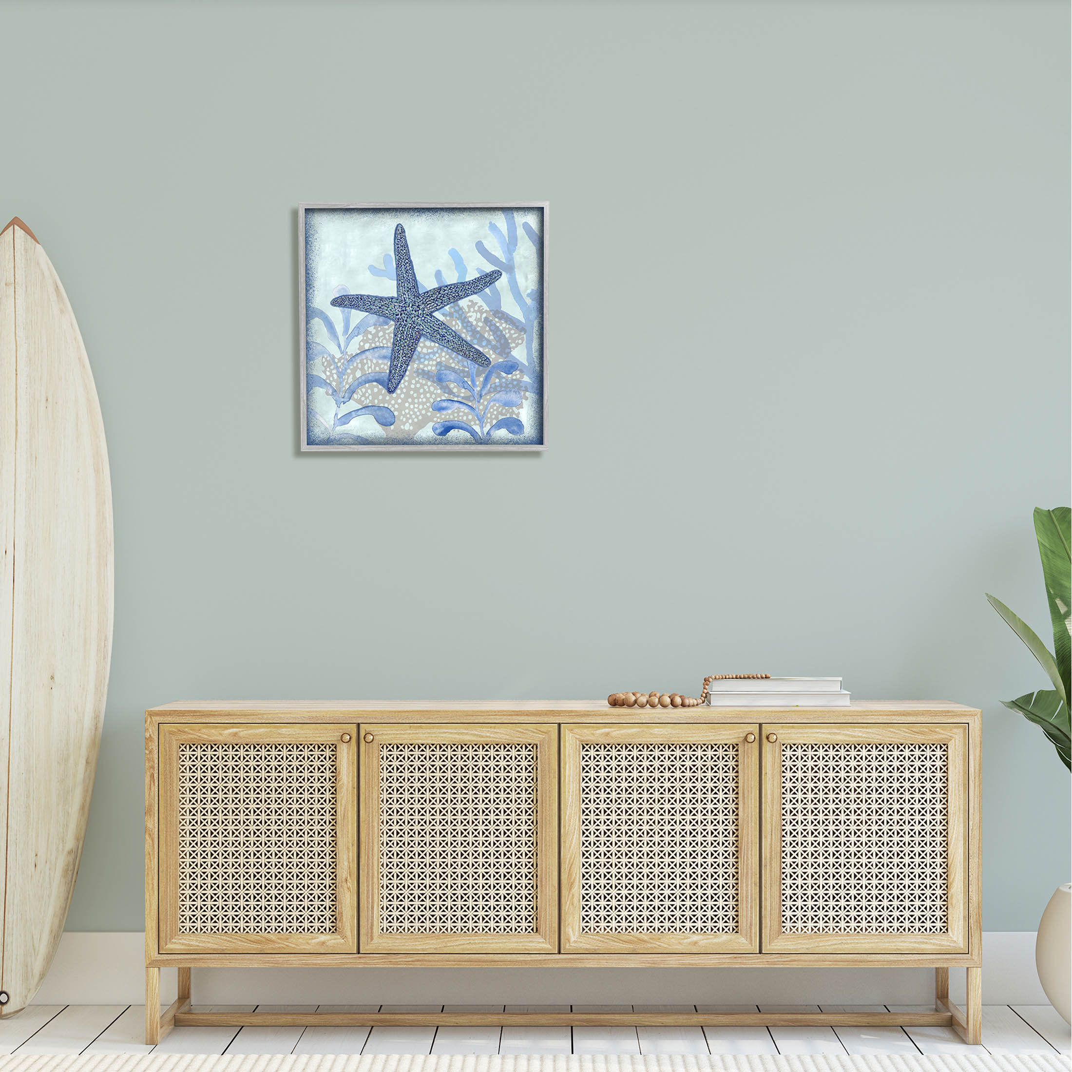 Vivid Blue Starfish Marine Life Animals & Insects Graphic Art Gray Framed Art Print Wall Art