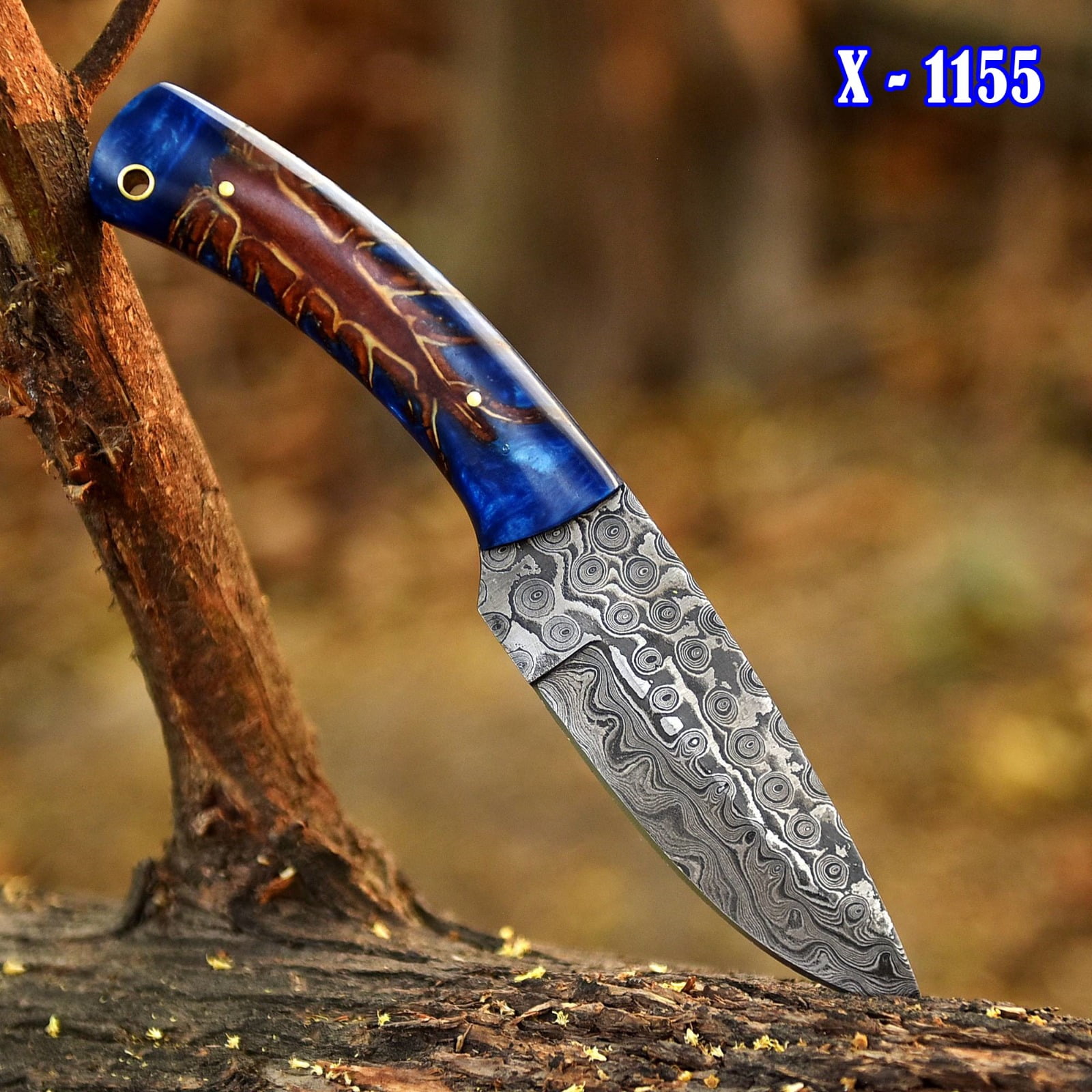 Handmade Forged Rain Pattern Damascus Steel Fix Blade Knife Pinecone Handle