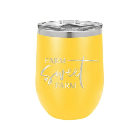 

Farm Sweet Farm - Engraved 12 oz Yellow Wine Cup Unique Funny Birthday Gift Graduation Gifts for Men or Women Farm Farmer Farming ranch Farmland