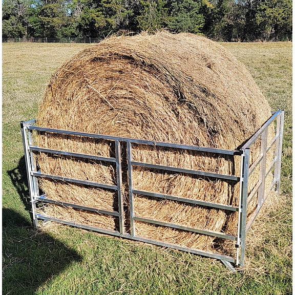 Collapsible Sheep & Goat Aluminum Round Hay Bale Feeder for 4X4, 4X5, & 4X6 Bales Llama Alpaca