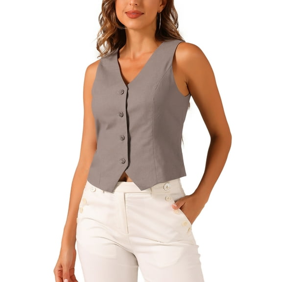 INSPIRE CHIC Vest Waistcoat for Women's Fashion Sleeveless Button Down V Neck Crop Top Summer Vests S Dark Grey