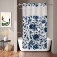 thumbnail image 6 of No Hook Shower Curtain Decorative Navy Blue Botanical Peony Waterproof Fabric Shower Curtain Set Vintage Floral Blossom Bath Curtains Bathroom Decor with See Through Mesh Top Window 54x78 Inch, 6 of 9