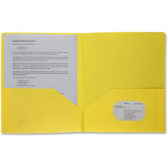 Business Source Letter Portfolio - 8 1/2" x 11" - 30 Sheet Capacity - 2 Pocket(s) - Poly - Yellow - 1 Each | Bundle of 2 Each