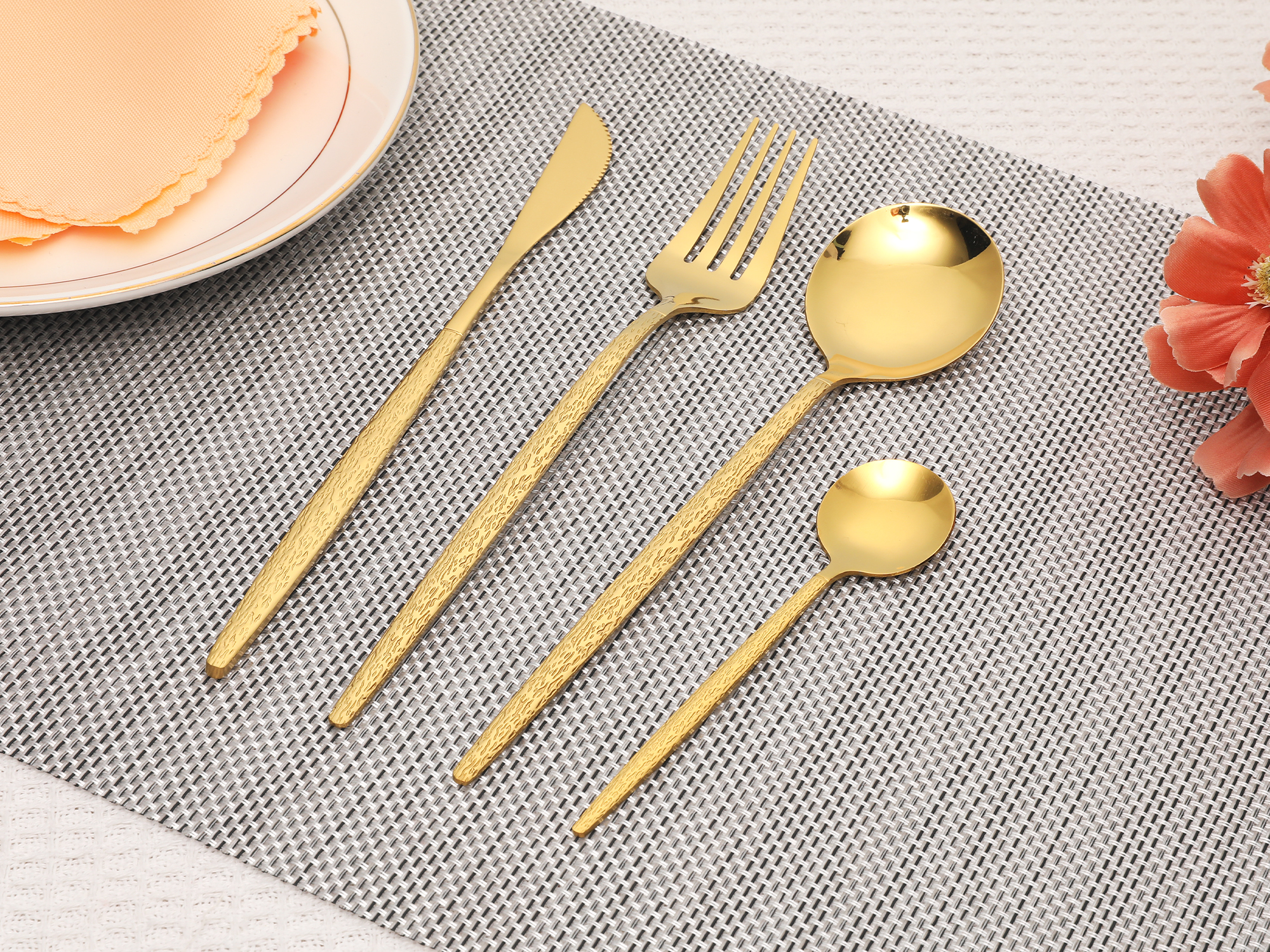 Unique Bargains Stainless Steel Flatware Set Gold 24 Pcs