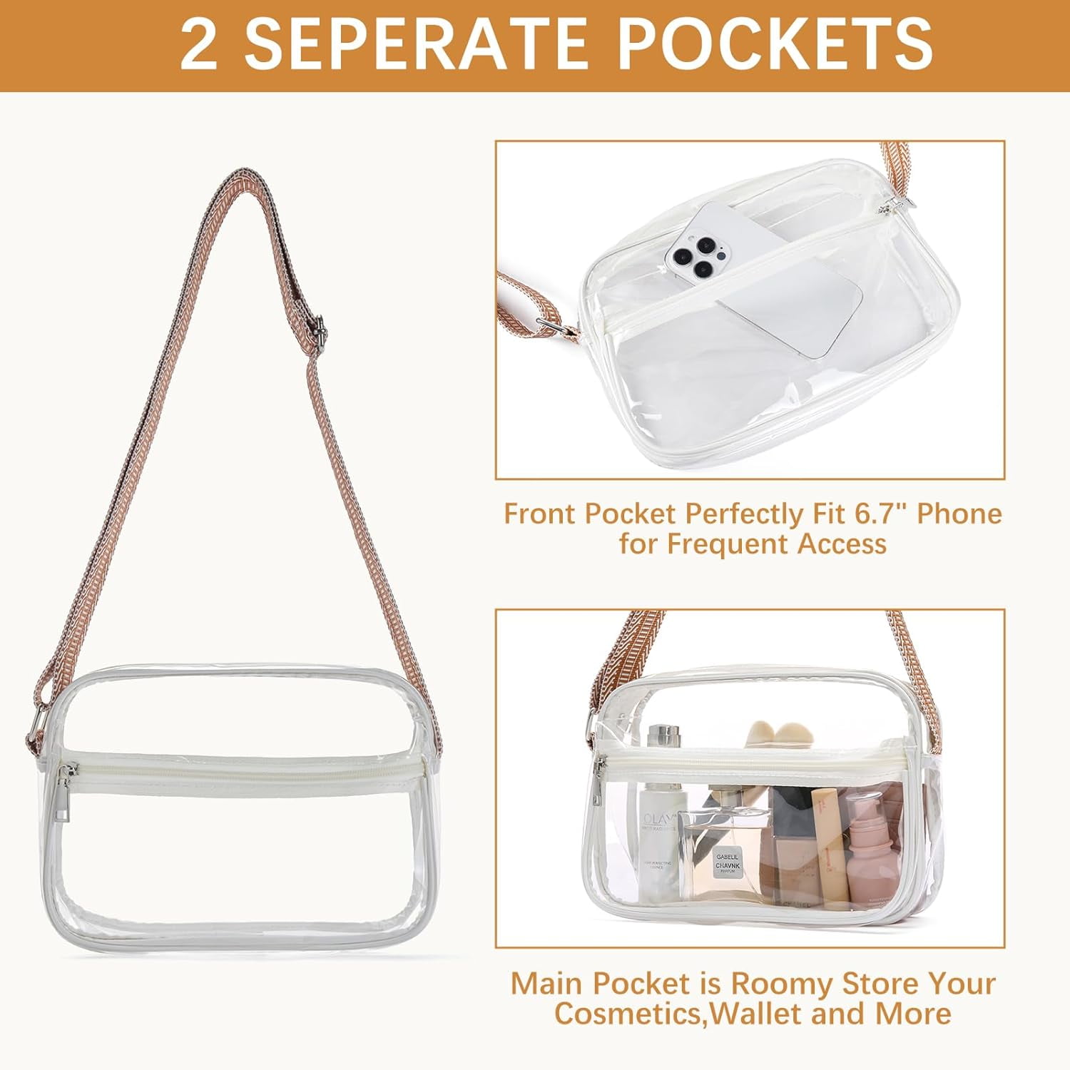 Clear Purses for Women Stadium Approved Clear Bags Small Crossbody Bags Trendy for Concerts Sports