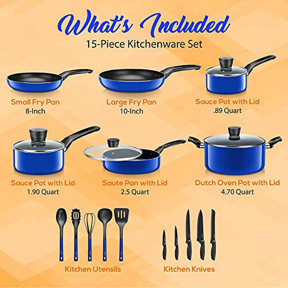 SereneLife 15 Piece Pots and Pans Non Stick Chef Kitchenware Cookware Set,  Blue, 1 Piece - Foods Co.
