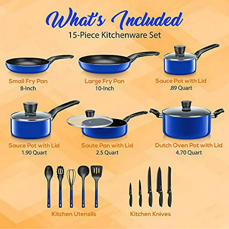 SereneLife Kitchenware Pots & Pans Basic Kitchen Cookware , One Size, Blue