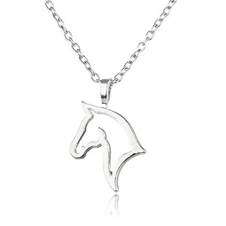 Double Horse Head Pendant - Art Attack Silvertone Horse Lover Head Outline Equestrian Pony Cowgirl Mustang Pet Animal Pendant Necklace