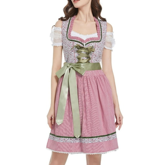 NMMUED Dirndl Dresses Women 3pcs Oktoberfest Outfits Women October Festival Costume for Women Traditional Oktoberfest Costume Festival Dress, Pink 2 L