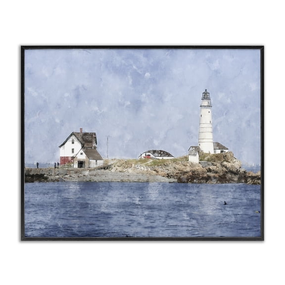 Stupell Industries Coastal Picturesque Lighthouse Island Black Framed Giclee Art, 14 x 11, by Kim Curinga