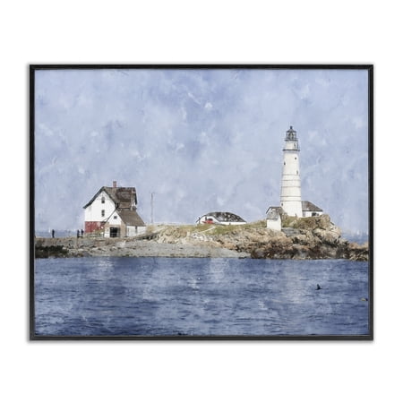 Stupell Industries Picturesque Lighthouse Island Black Framed Giclee Art, design by Kim Curinga